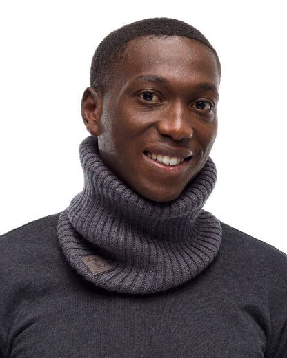 Grey coloured Buff Norval Merino Wool Knitted Neck Warmer on white background #colour_grey