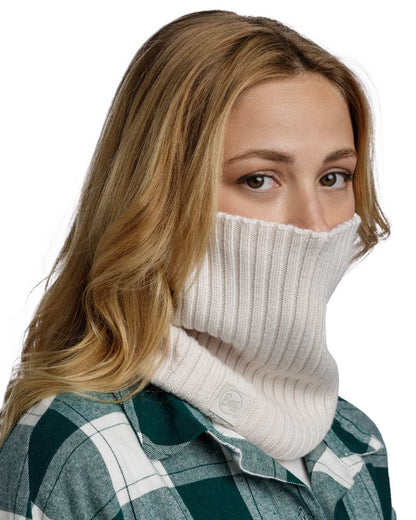 Ice Coloured Buff Norval Merino Wool Knitted Neck Warmer on white background #colour_ice