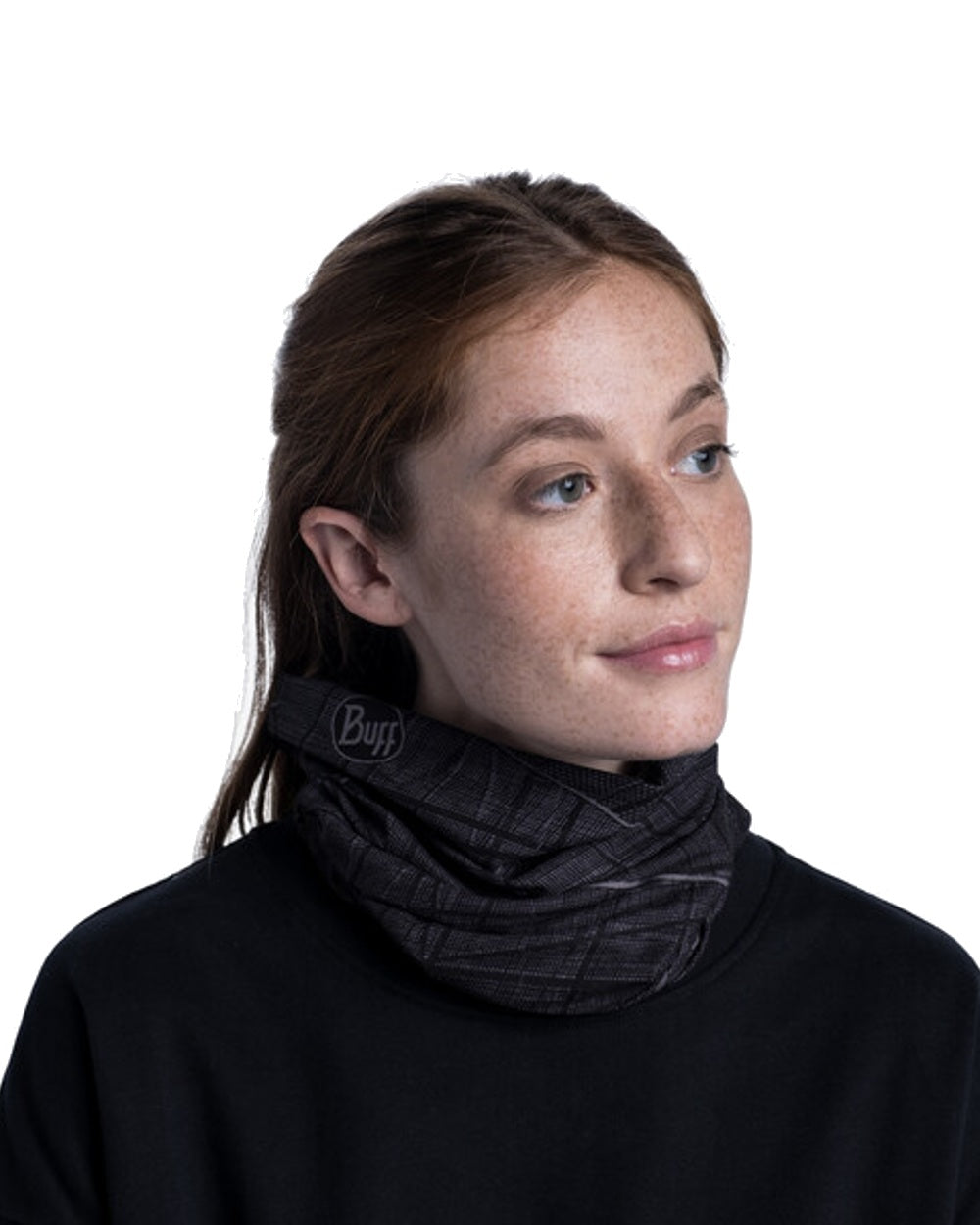 Embers Black Coloured Buff Original EcoStretch Neckwear on white background #colour_embers-black