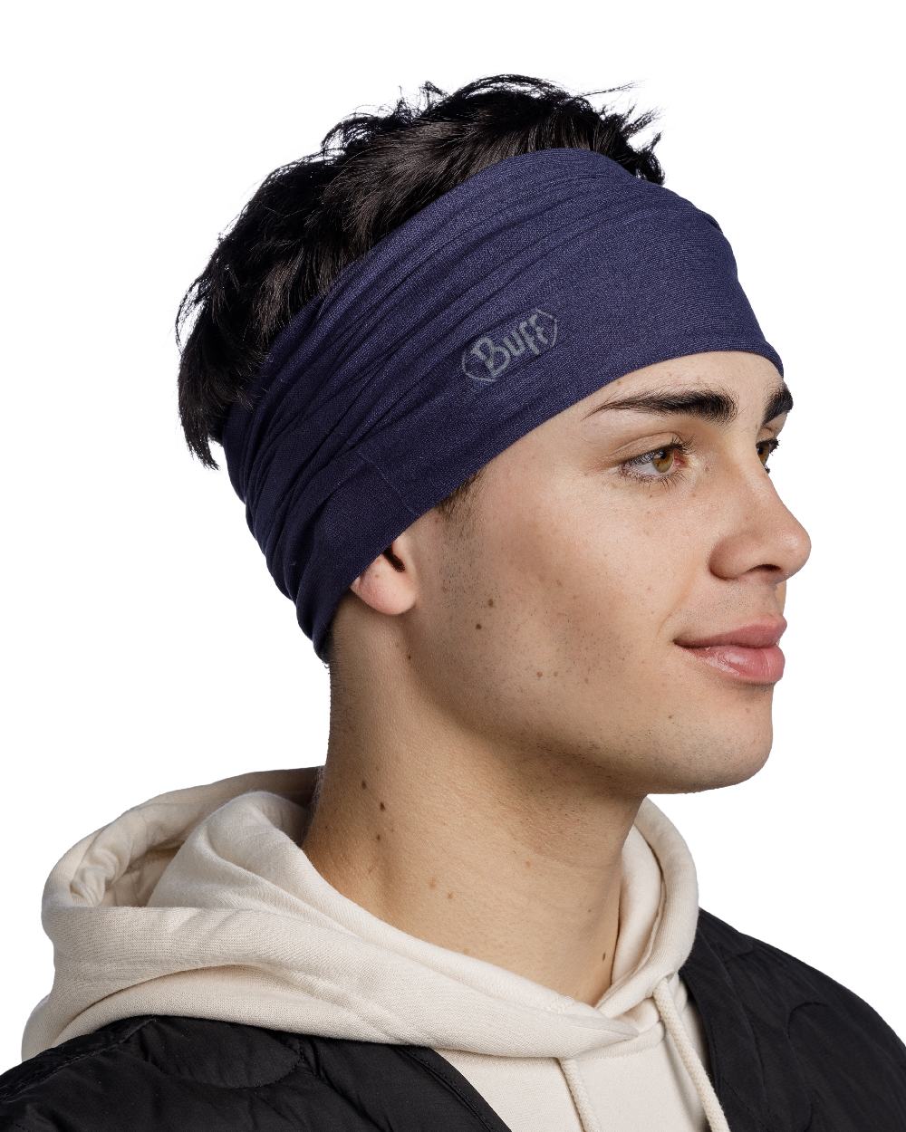 Night Blue Coloured Buff Original EcoStretch Neckwear on white background #colour_night-blue