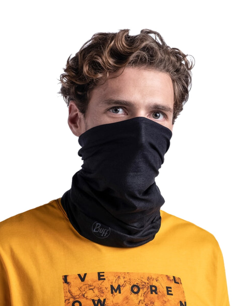 Solid Black Coloured Buff Original EcoStretch Neckwear on white background #colour_solid-black