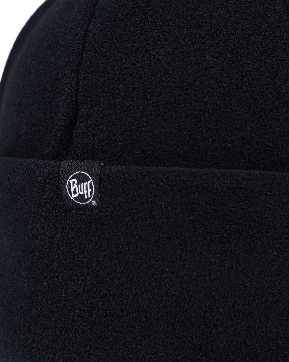 Black Coloured Buff Polar Prints Beanie on white background #colour_black