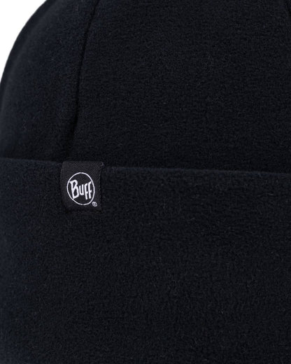 Black Coloured Buff Polar Prints Beanie on white background #colour_black
