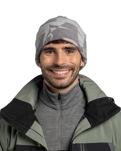 Bondu Grey Coloured Buff Polar Prints Beanie on white background #colour_bondu-grey