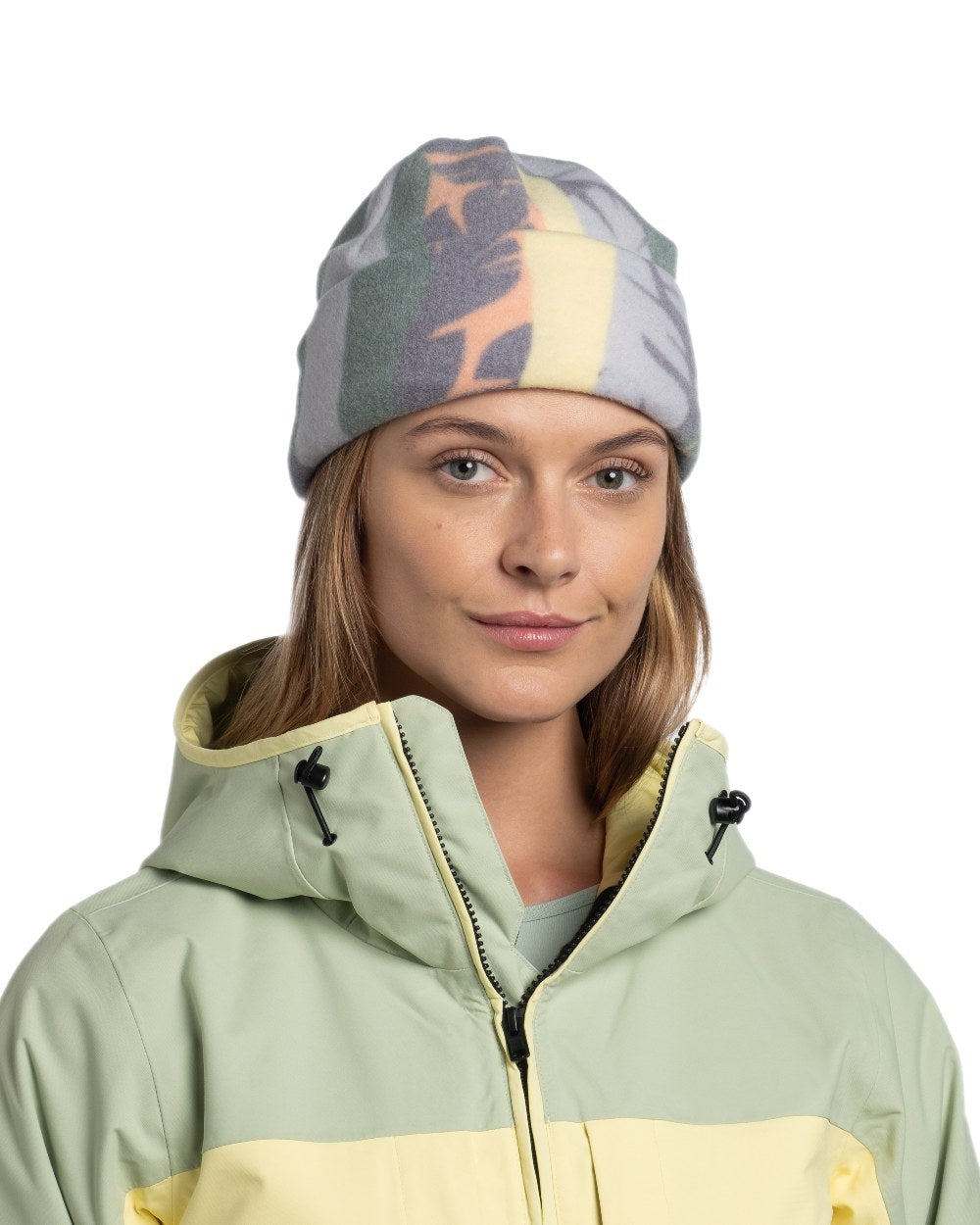 Simbo Multi Coloured Buff Polar Prints Beanie on white background #colour_simbo-multi
