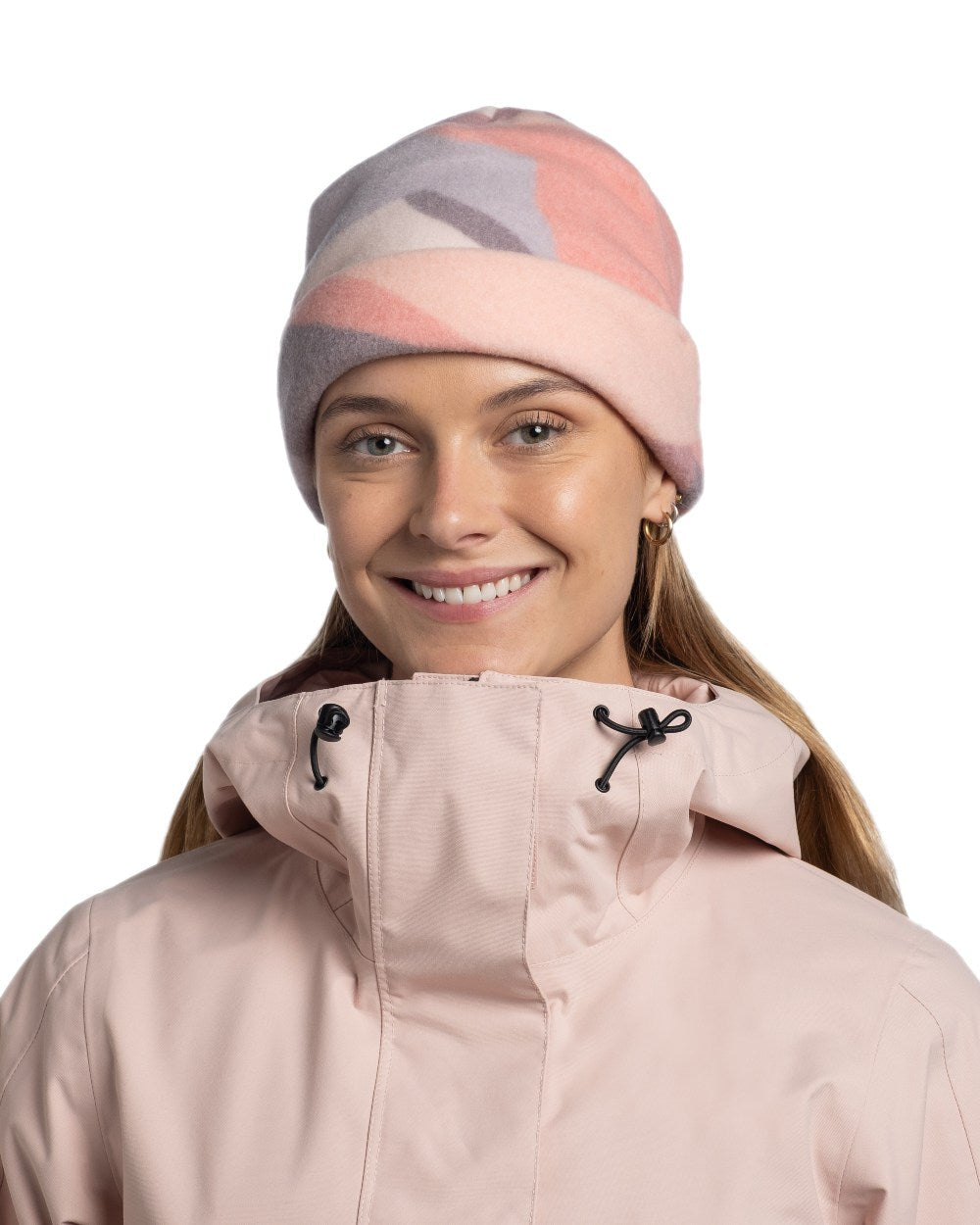 Sunif Multi Coloured Buff Polar Prints Beanie on white background #colour_sunif-multi