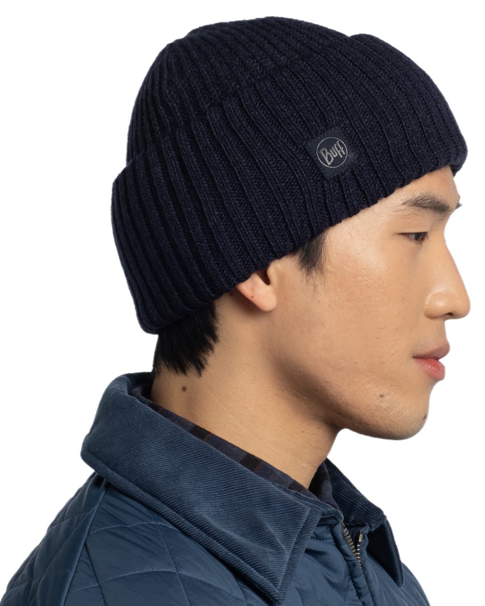 Midnight Coloured Buff Rutger Knitted Beanie on white background #colour_midnight