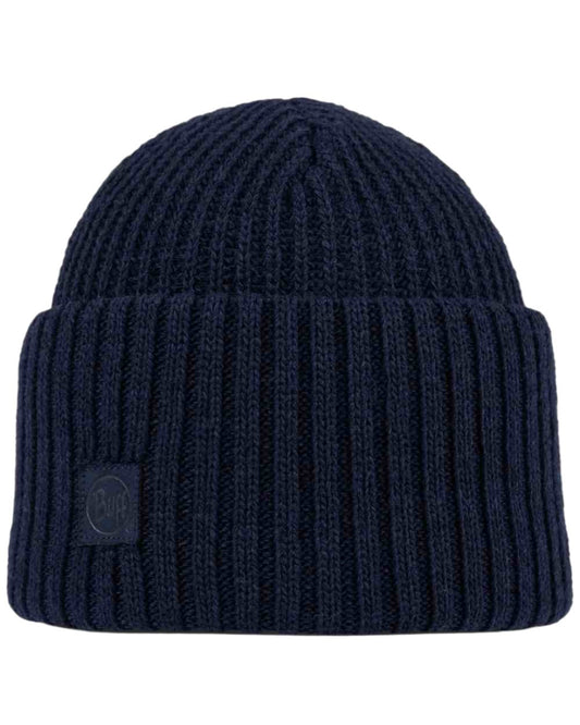 Midnight Coloured Buff Rutger Knitted Beanie on white background #colour_midnight