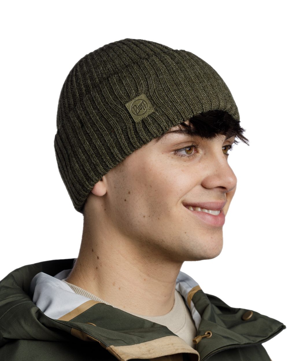 Silversage Coloured Buff Rutger Knitted Beanie on white background #colour_silversage