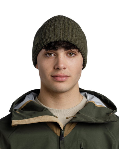 Silversage Coloured Buff Rutger Knitted Beanie on white background #colour_silversage