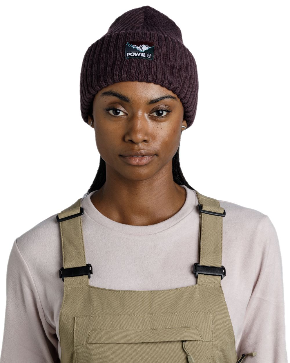 Purple Coloured Buff Rutger Pow Shadow Knitted Beanie on white background #colour_purple