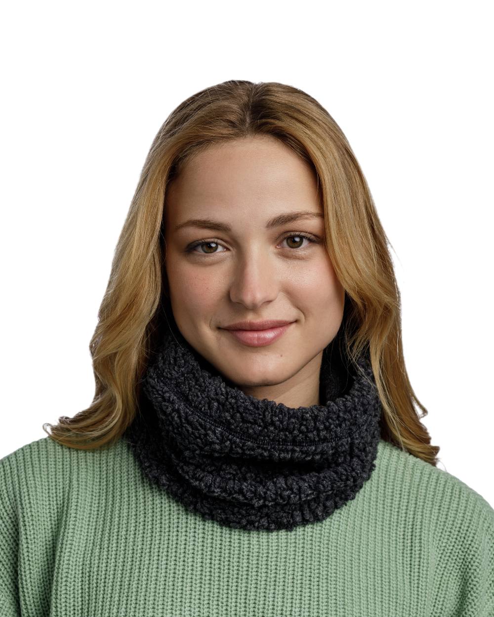 Black Coloured Buff Switch Polar Neck Warmer on white background #colour_black