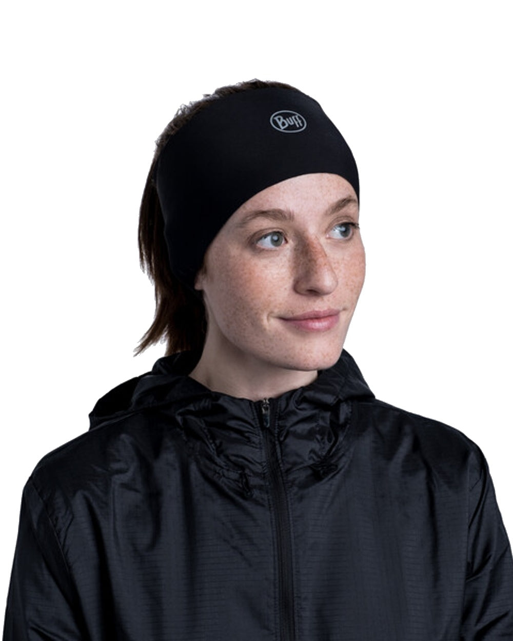 Black Coloured Buff Tech Polar Headband on white background #colour_black