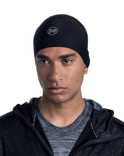 Black Coloured Buff Tech Polar Headband on white background #colour_black