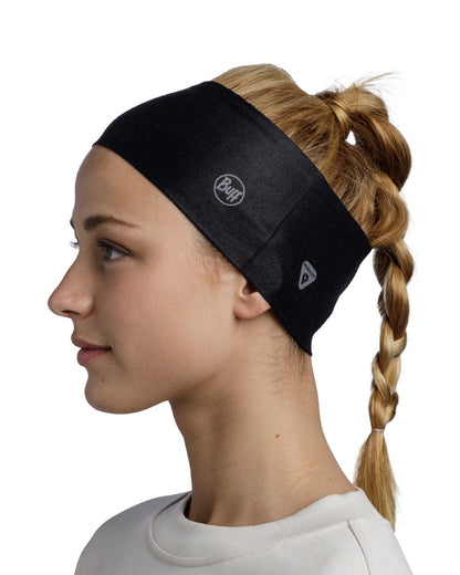 Black Coloured Buff Thermonet Headband on white background #colour_black