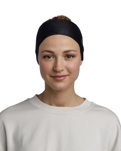 Black Coloured Buff Thermonet Headband on white background #colour_black