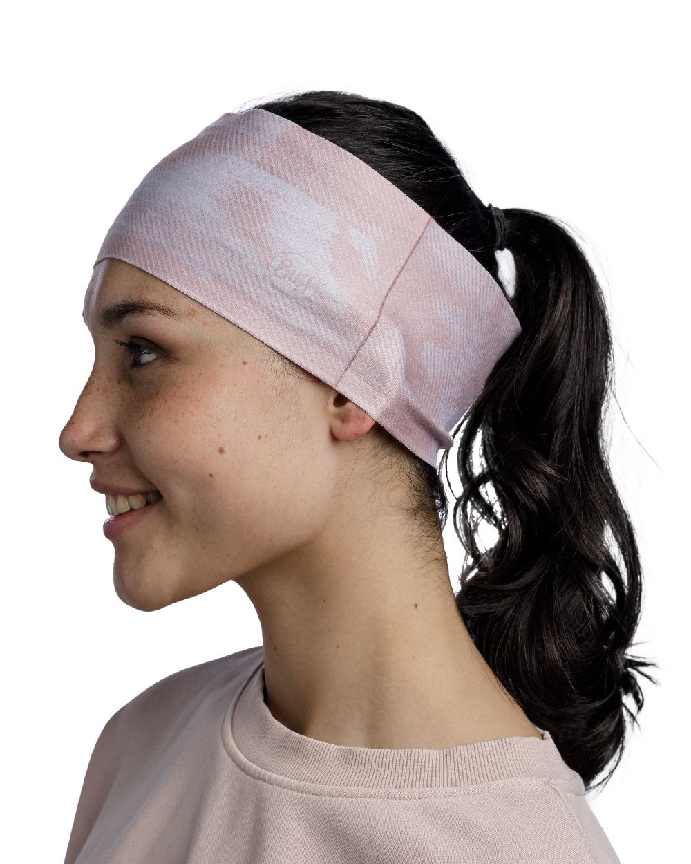Leev Pale Pink Coloured Buff Thermonet Headband on white background #colour_leev-pale-pink