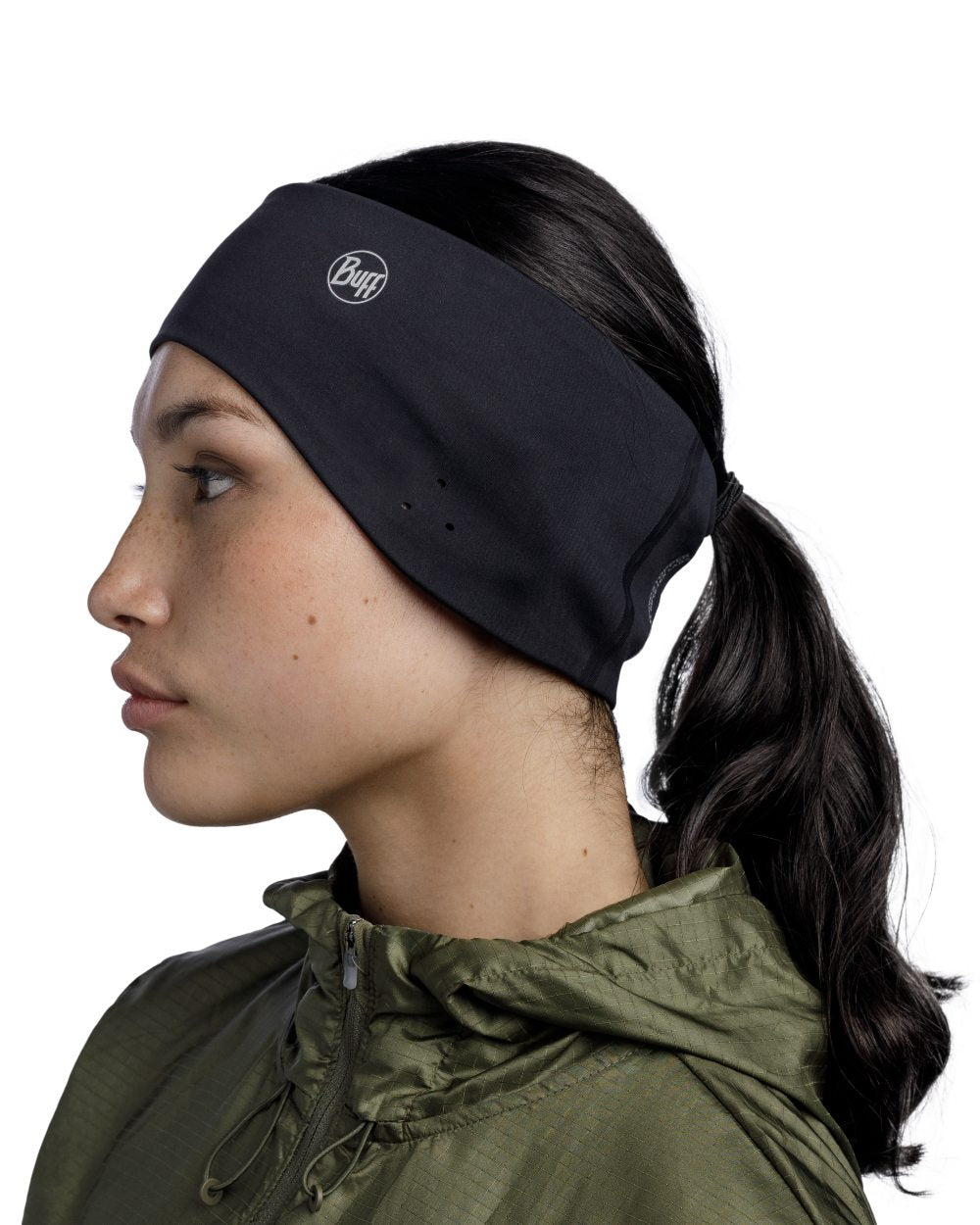 Black Coloured Buff Windproof Headband on white background #colour_black