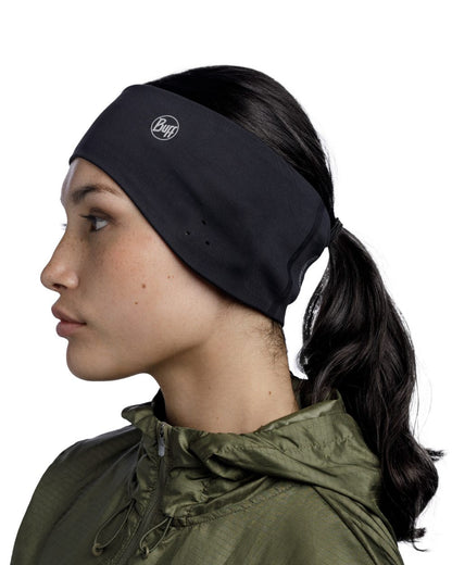 Black Coloured Buff Windproof Headband on white background #colour_black