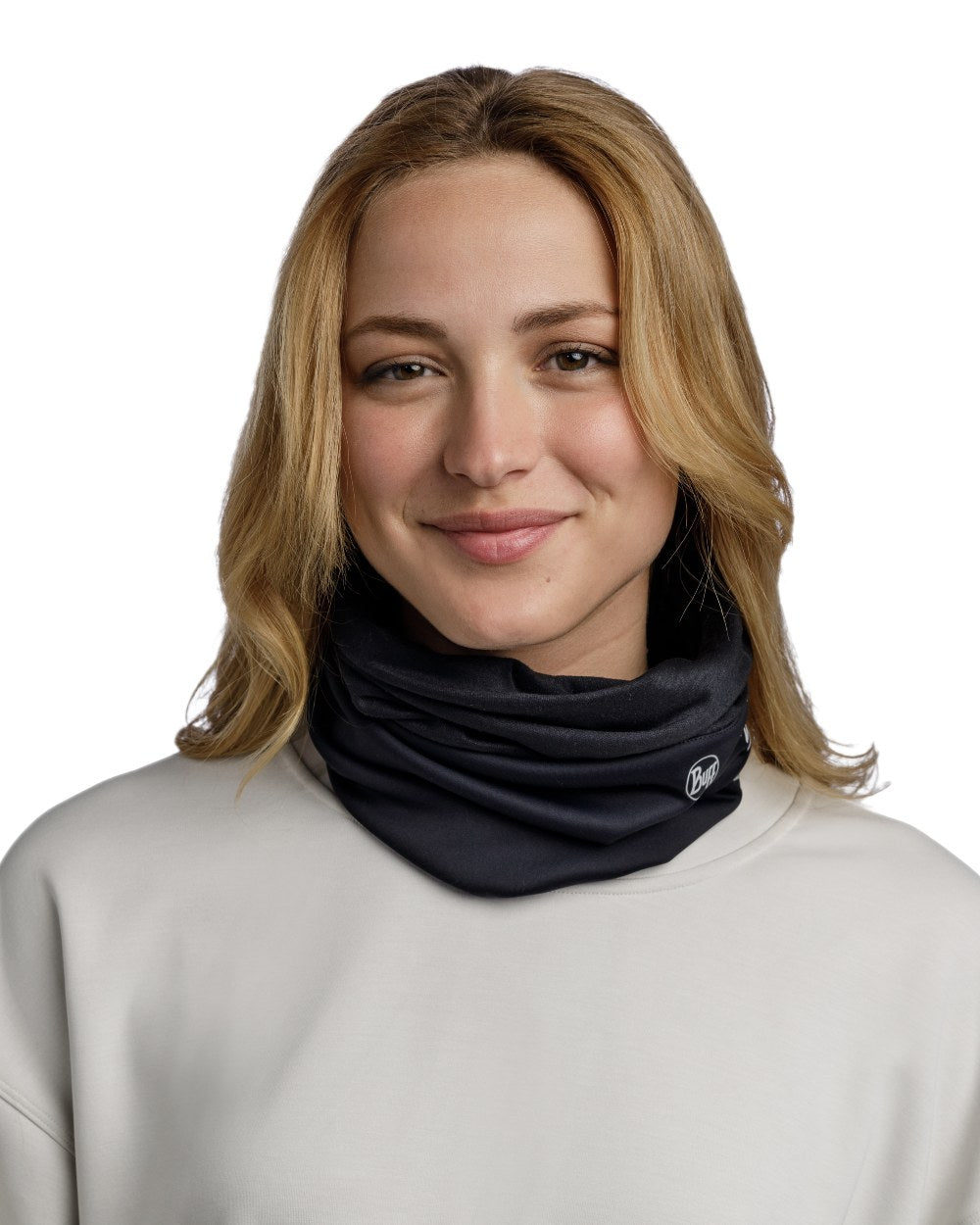 Solid Black Coloured Buff Windproof Neckwear on white background #colour_solid-black