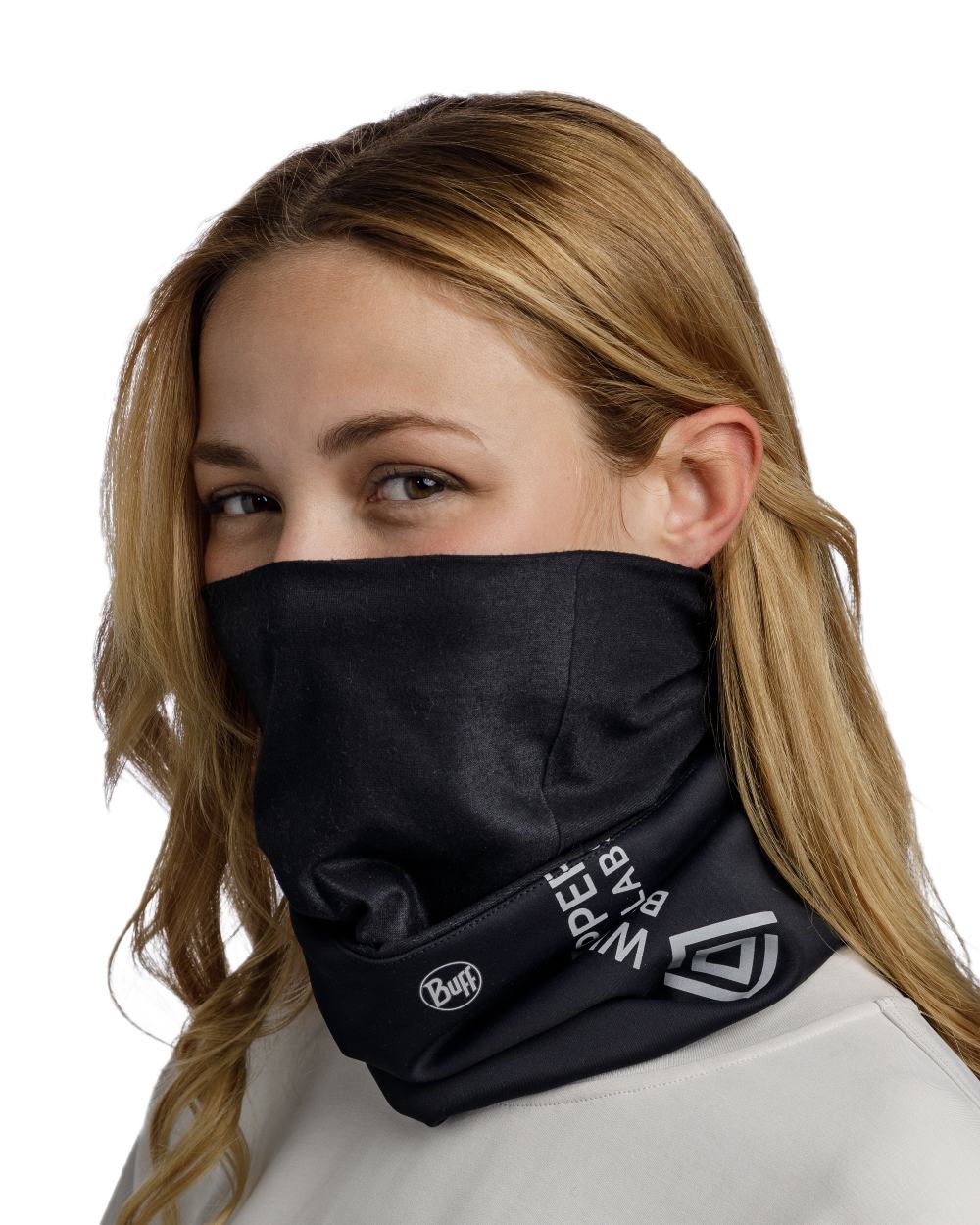 Solid Black Coloured Buff Windproof Neckwear on white background #colour_solid-black
