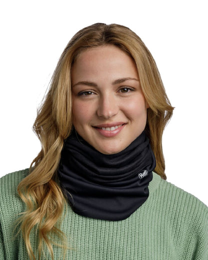 Solid Black Coloured Buff Windproof Neckwear on white background #colour_solid-black