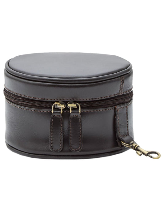 Dark Brown Coloured Chatham Premium Pull Up Leather Hearing Protection Case on white background #colour_dark-brown