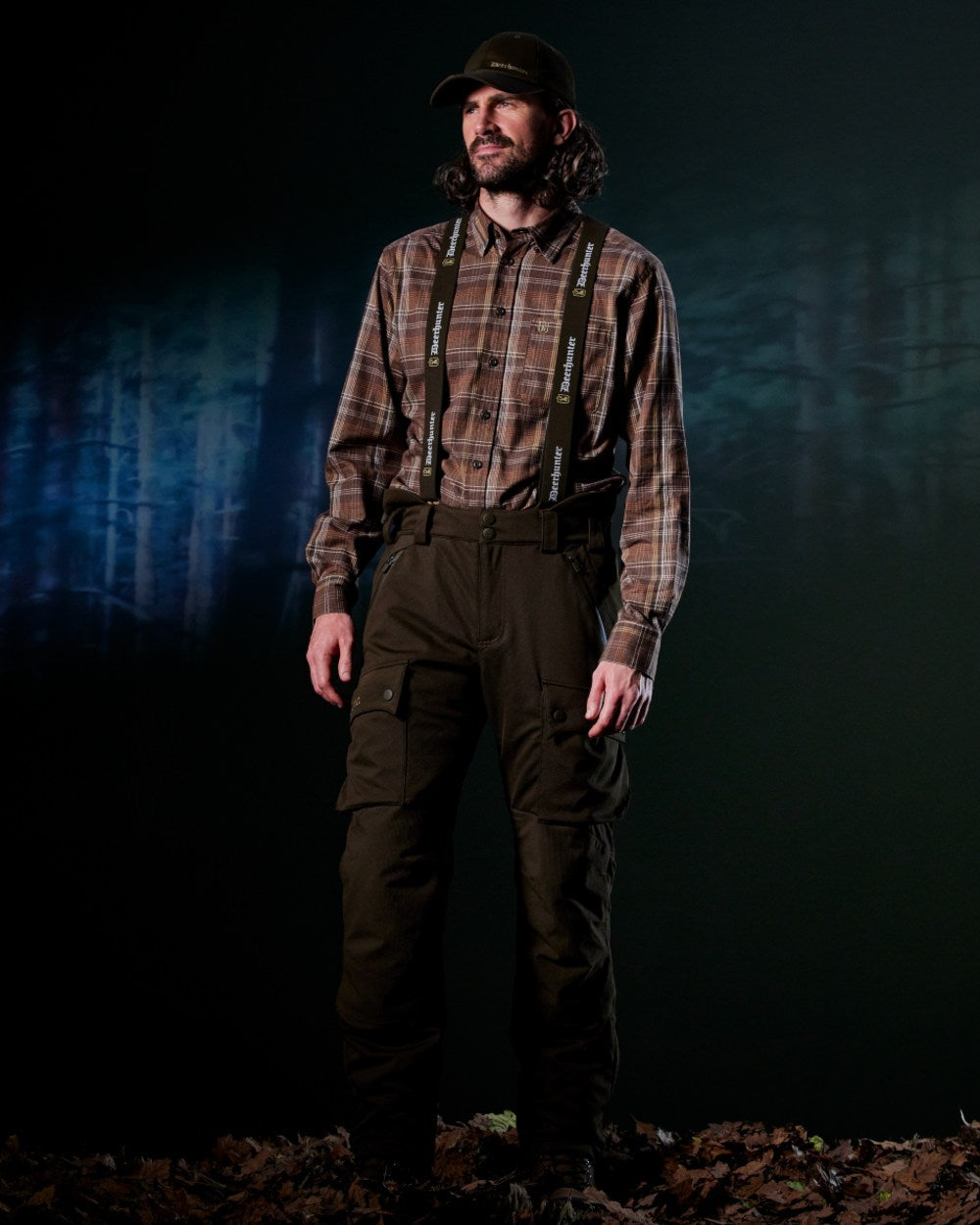 Brown Check coloured Deerhunter Ashton Shirt on forest background #colour_brown-check