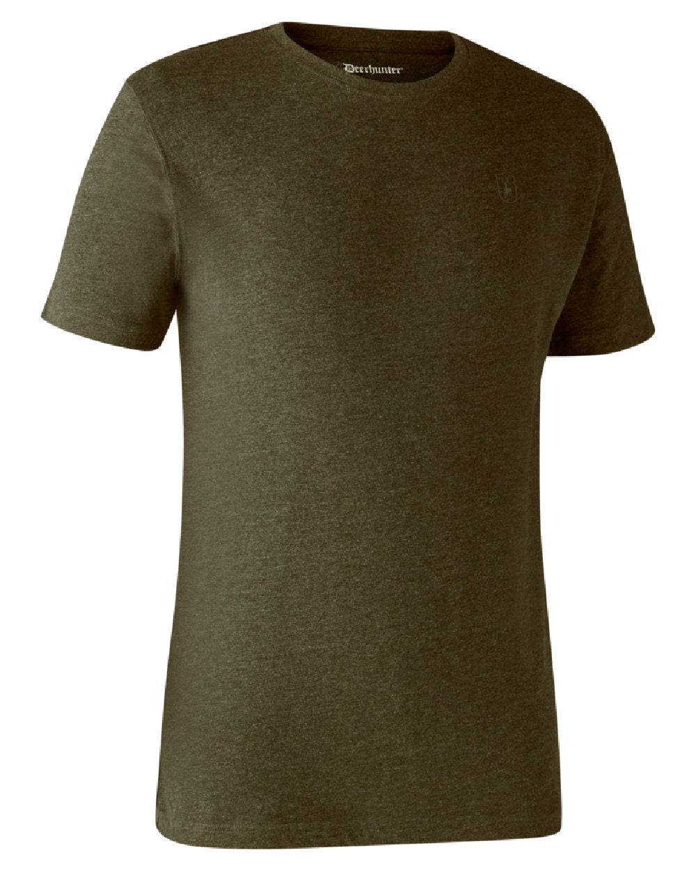 Adventure Green Melange Brown Leaf Melange coloured Deerhunter Basic 2-Pack T-Shirt on white background #colour_adventure-green-melange-brown-leaf-melange