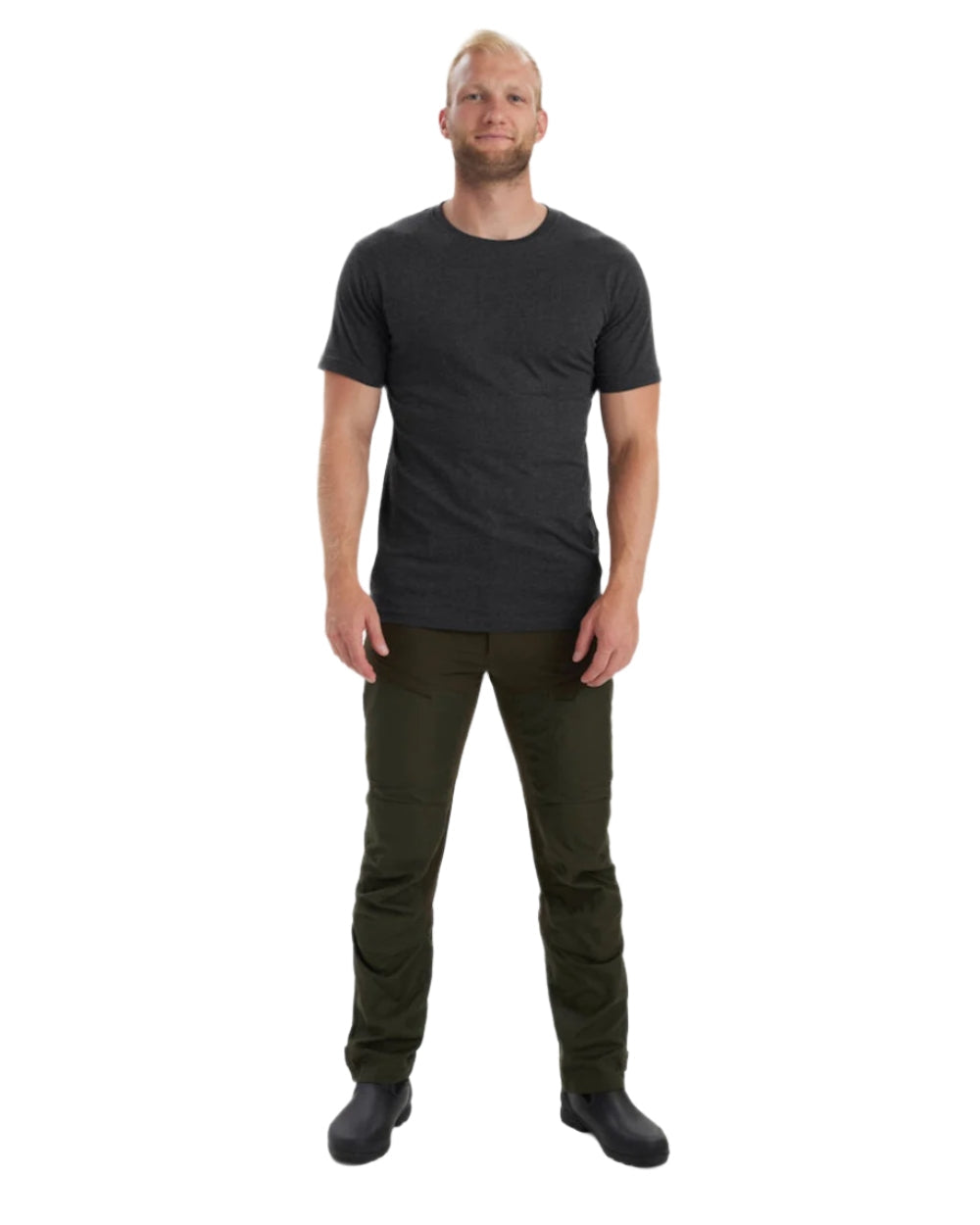 Adventure Green Melange coloured Deerhunter Basic 2-Pack T-Shirt on white background #colour_adventure-green-melange