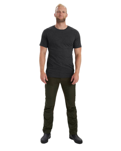 Adventure Green Melange coloured Deerhunter Basic 2-Pack T-Shirt on white background #colour_adventure-green-melange