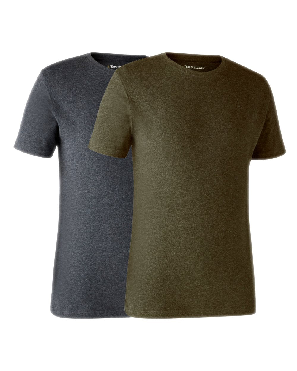 Adventure Green Melange coloured Deerhunter Basic 2-Pack T-Shirt on white background #colour_adventure-green-melange