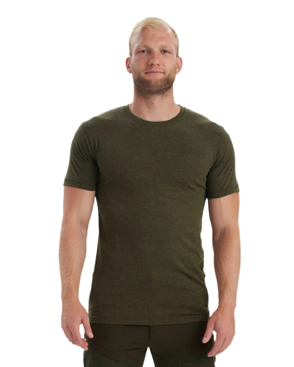 Adventure Green Melange coloured Deerhunter Basic 2-Pack T-Shirt on white background #colour_adventure-green-melange