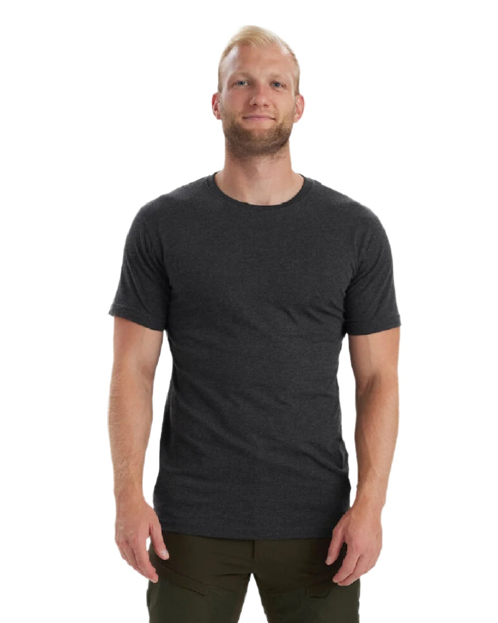 Adventure Green Melange coloured Deerhunter Basic 2-Pack T-Shirt on white background #colour_adventure-green-melange