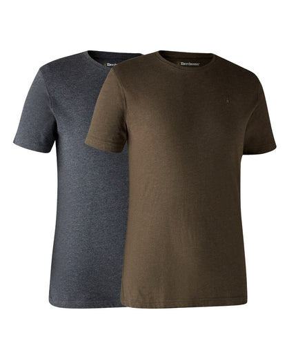 Brown Leaf Melange coloured Deerhunter Basic 2-Pack T-Shirt on white background #colour_brown-leaf-melange