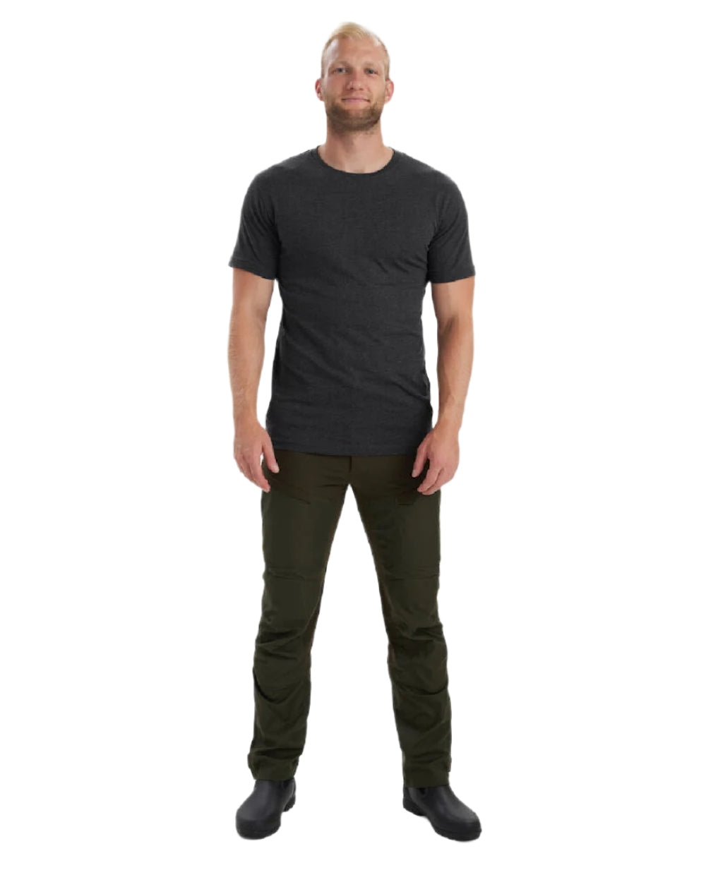 Brown Leaf Melange coloured Deerhunter Basic 2-Pack T-Shirt on white background #colour_brown-leaf-melange