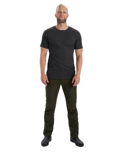 Brown Leaf Melange coloured Deerhunter Basic 2-Pack T-Shirt on white background #colour_brown-leaf-melange