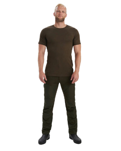 Brown Leaf Melange coloured Deerhunter Basic 2-Pack T-Shirt on white background #colour_brown-leaf-melange