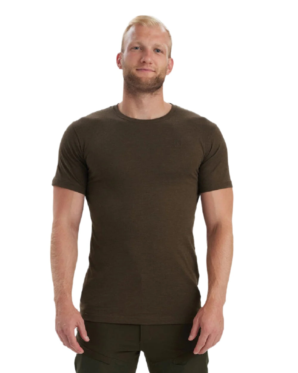 Brown Leaf Melange coloured Deerhunter Basic 2-Pack T-Shirt on white background #colour_brown-leaf-melange
