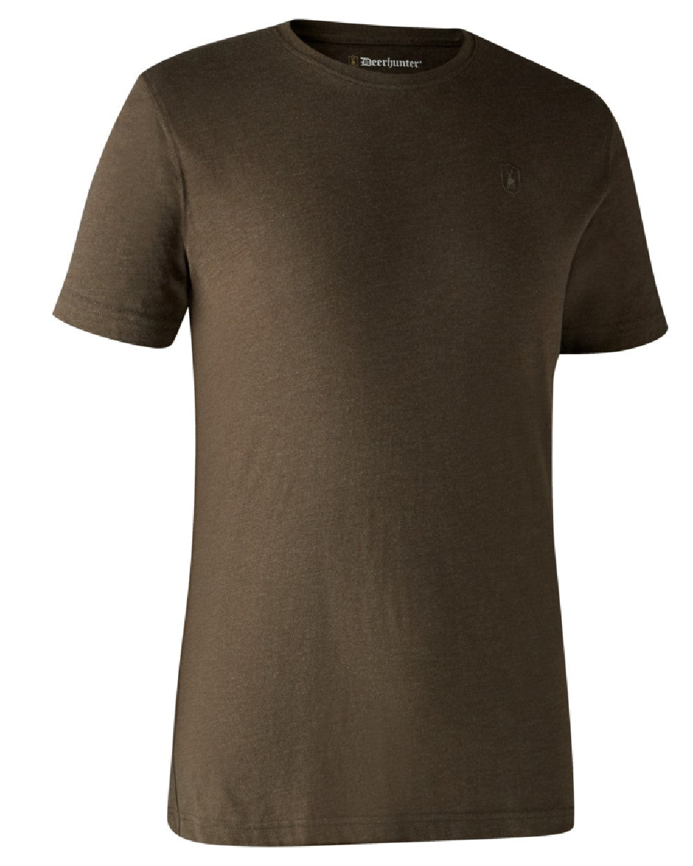 Brown Leaf Melange coloured Deerhunter Basic 2-Pack T-Shirt on white background #colour_brown-leaf-melange