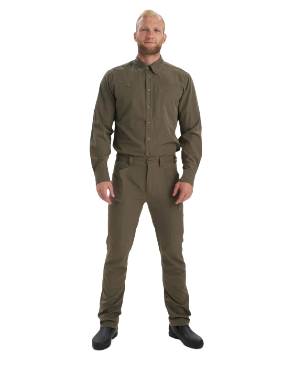 Stone Grey coloured Deerhunter Canopy Trousers on white background #colour_stone-grey