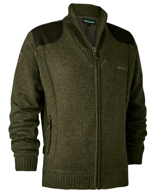 Cypress coloured Deerhunter Carlisle Knit Cardigan With Stormliner on white background #colour_cypress