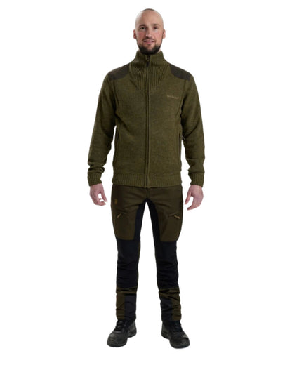 Cypress coloured Deerhunter Carlisle Knit Cardigan With Stormliner on white background #colour_cypress