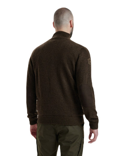 Dark Elm Melange coloured Deerhunter Carlisle Knit Cardigan With Stormliner on white background #colour_dark-elm