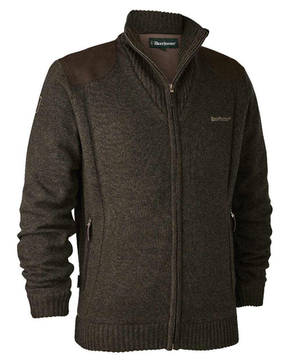Dark Elm Melange coloured Deerhunter Carlisle Knit Cardigan With Stormliner on white background #colour_dark-elm