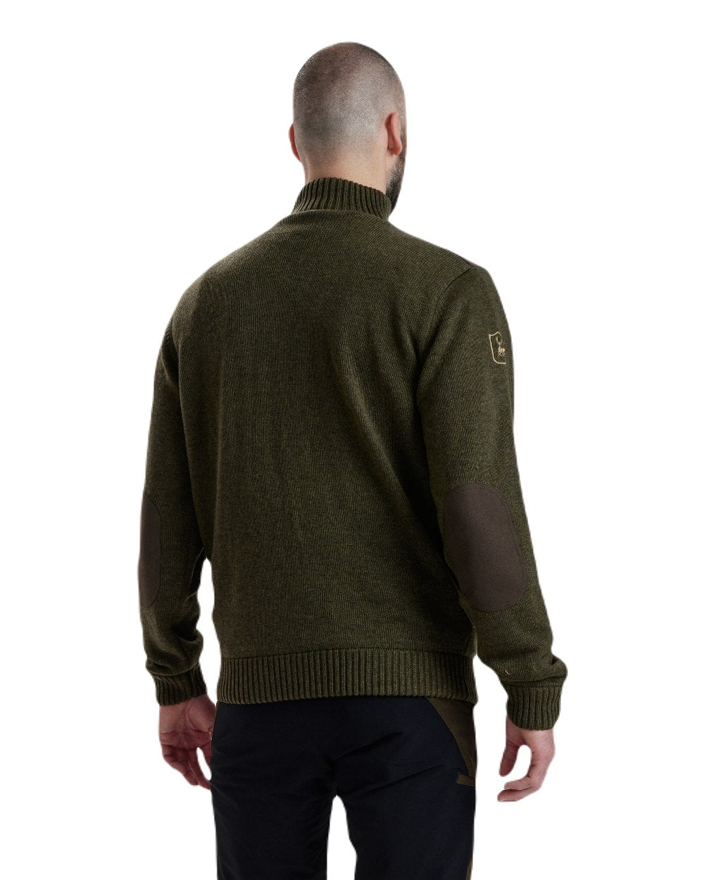Green Melange coloured Deerhunter Carlisle Knit Cardigan With Stormliner on white background #colour_green-melange