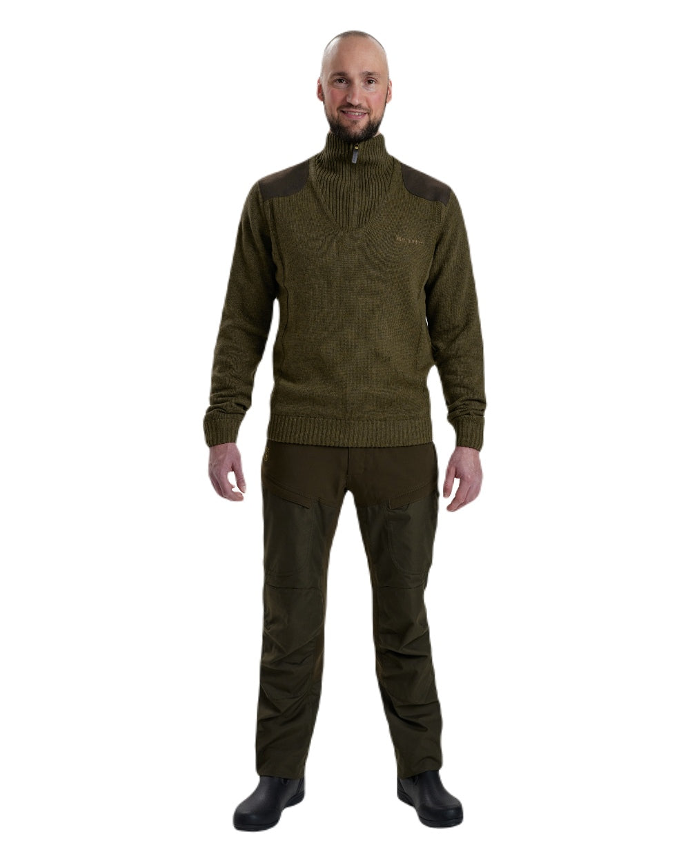Cypress coloured Deerhunter Carlisle Knit with Stormliner Zip Neck Sweater on white background #colour_cypress