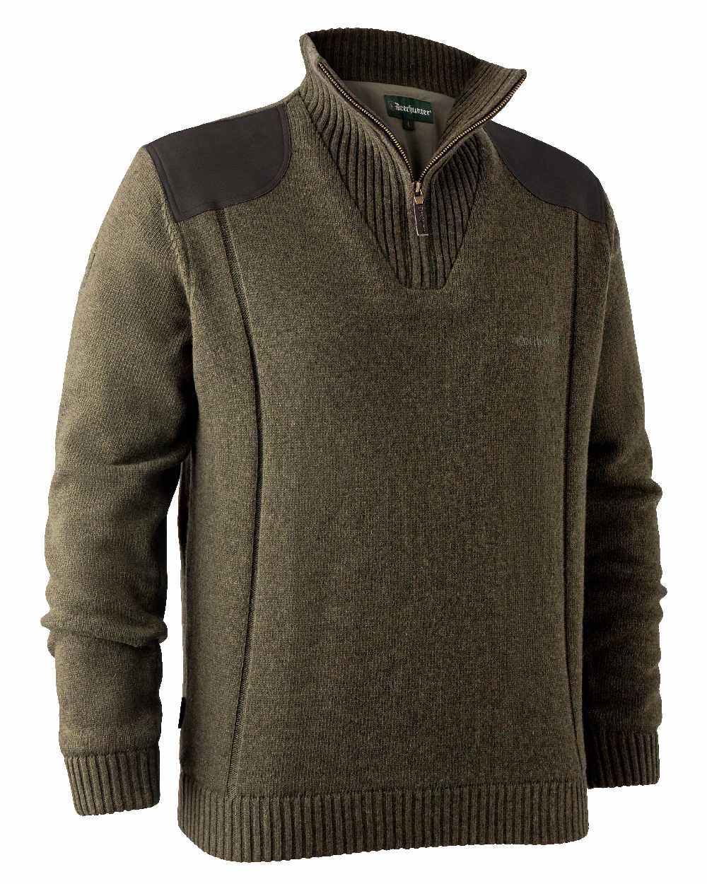 Cypress coloured Deerhunter Carlisle Knit with Stormliner Zip Neck Sweater on white background #colour_cypress