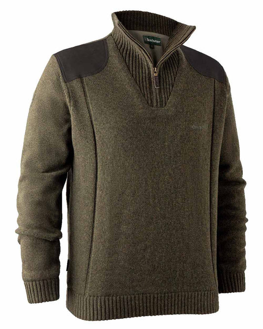 Cypress coloured Deerhunter Carlisle Knit with Stormliner Zip Neck Sweater on white background #colour_cypress