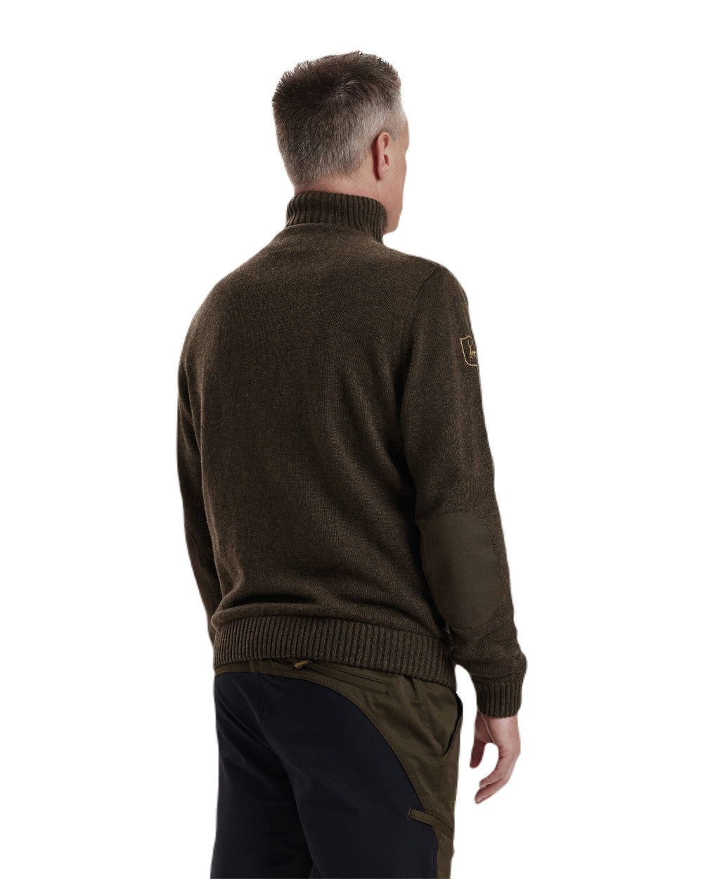 Dark Elm coloured Deerhunter Carlisle Knit with Stormliner Zip Neck Sweater on white background #colour_dark-elm
